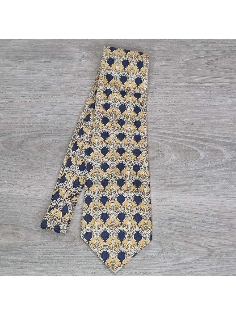 Givenchy Monsieur Silk Tie Navy Yellow Gold Print Business Office CEO 53"